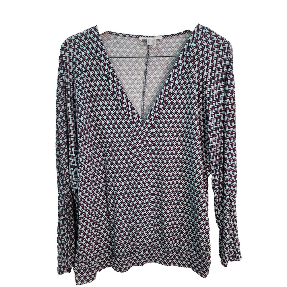Venus Blue and Purple Cheveron V-Neck Dolman Sleeves Size XL